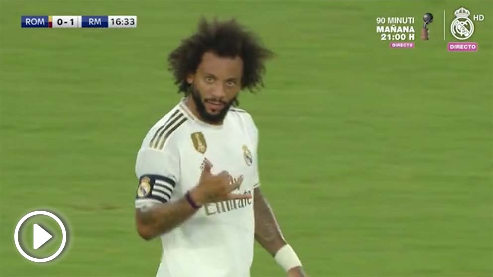 Marcelo celebra su gol ante la Roma.