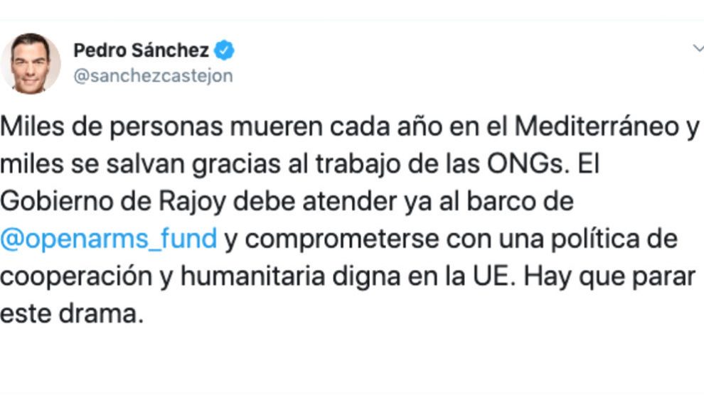 El tuit de Pedro Sánchez de abril de 2018.