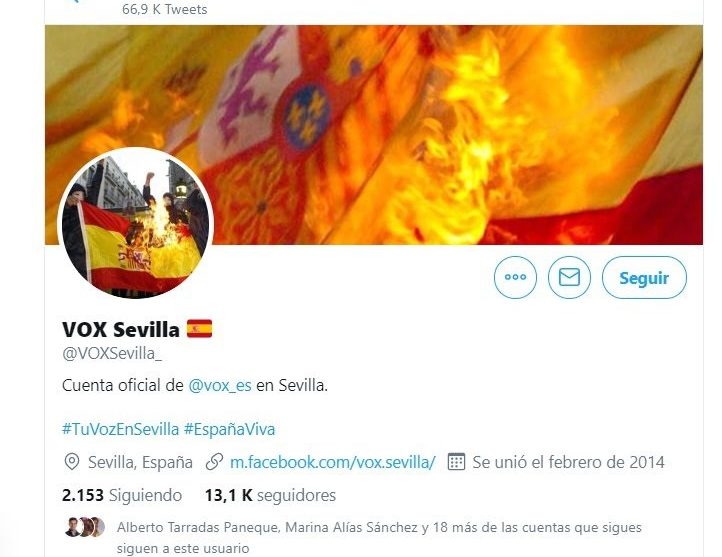 Cuenta de VOX Sevilla en Twitter @VOX