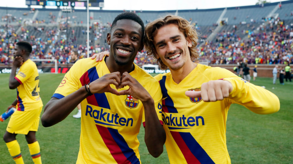 Ousmane Dembélé y Antoine Griezmann durante la pretemporada (@FCBarcelona)