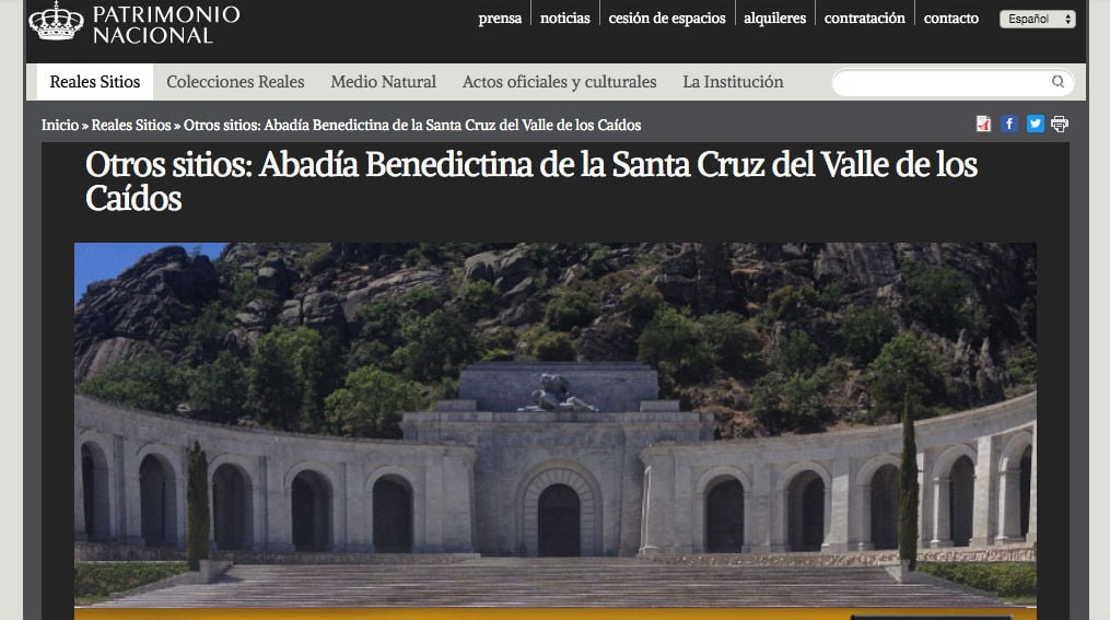 Apartado sobre la Basílica del Valle de los Caídos que ha sido borrado de la web de Patrimonio Nacional.