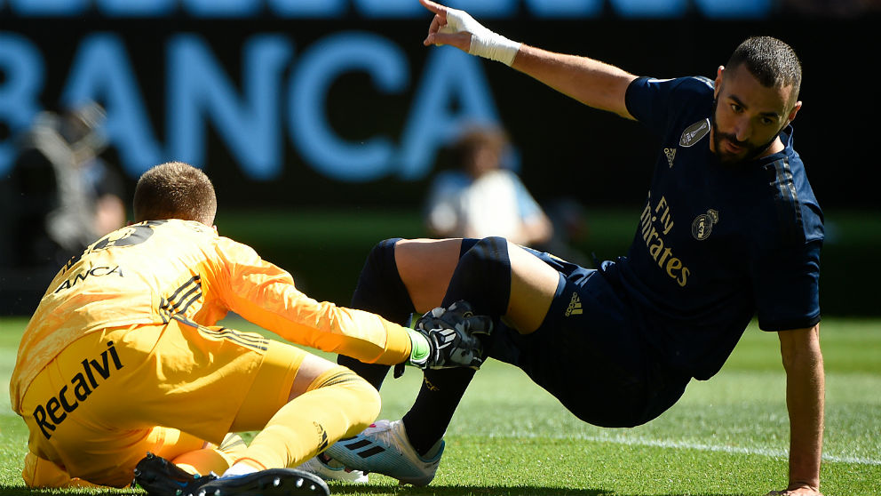 Benzema celebra su gol al Celta. (AFP)