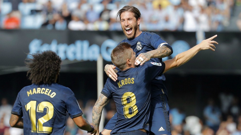 Sergio Ramos celebra el gol de Toni Kroos en el Celta – Real Madrid. (EFE)