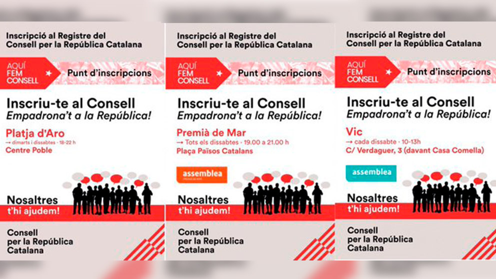 Los carteles de la ANC que anuncian los talleres para «enseñar a registrarse» en el ‘Consejo de la república’ de Carles Puigdemont.