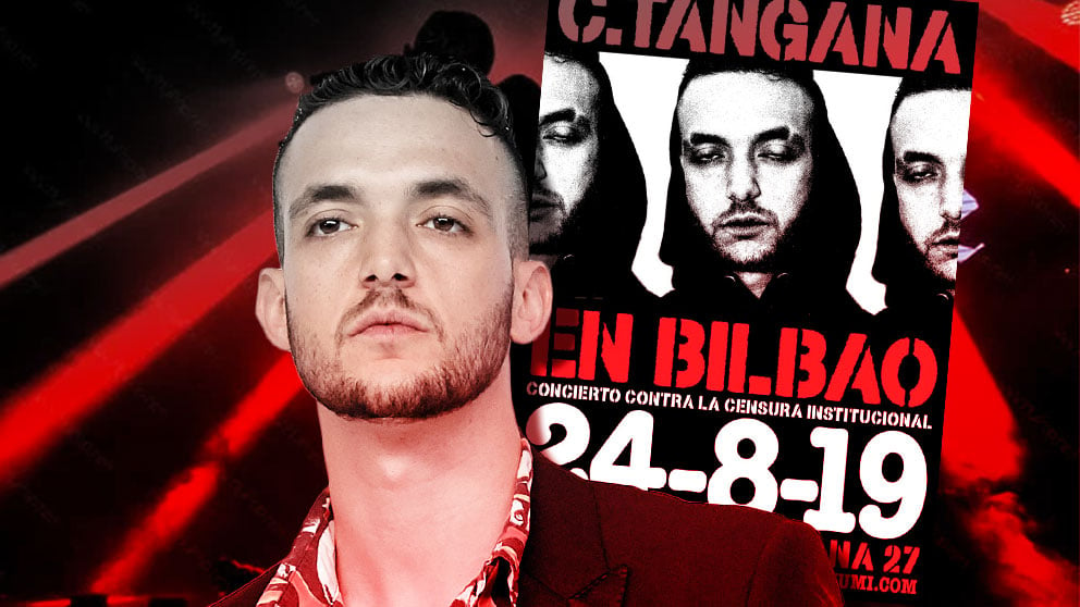 El rapero C. Tangana y el cartel anunciando su actuación gratuita en Bilbao.