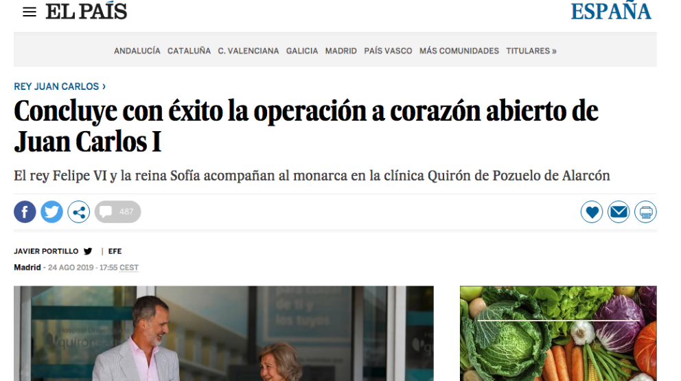 El diario El País ha publicado esta noticia a las 17:55 para desmentir su propia ‘fake news’.