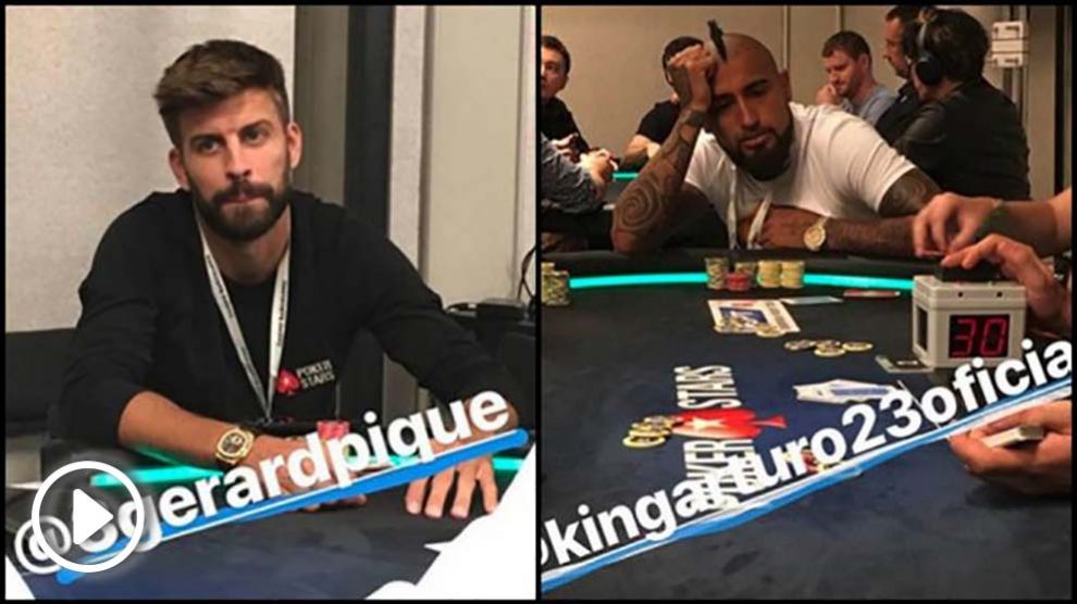 Gerard Piqué y Arturo Vidal, en el torneo de PokerStars en Barcelona.