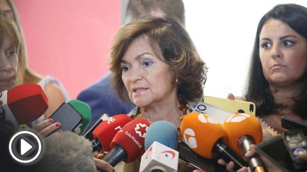 La vicepresidenta, Carmen Calvo, este miércoles antes de la reunión.