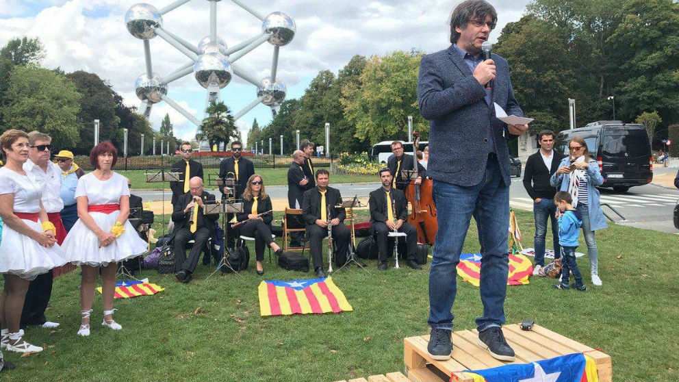 Carles Puigdemont en un acto de la ANC celebrado en Bruselas.