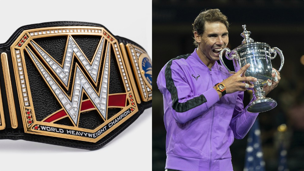 El cinturón de Campeón Mundial de los Pesos Pesados de WWE y Rafa Nadal.