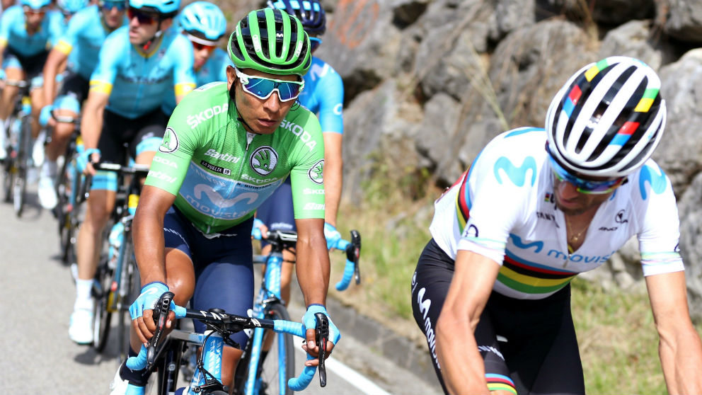 Valverde y Quintana, en un momento de la Vuelta a España. (EFE)