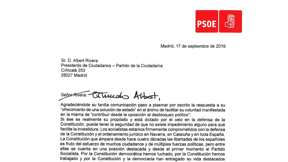Carta de Sánchez a Rivera