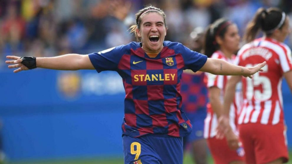 Mariona celebra su gol ante el Atlético. (fcbarcelona.cat)
