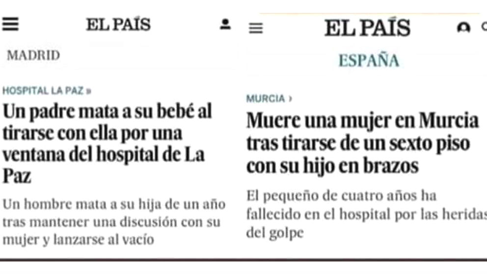 Las dos noticias de ‘El País’ que se contraponen dependiendo del autor del crimen.