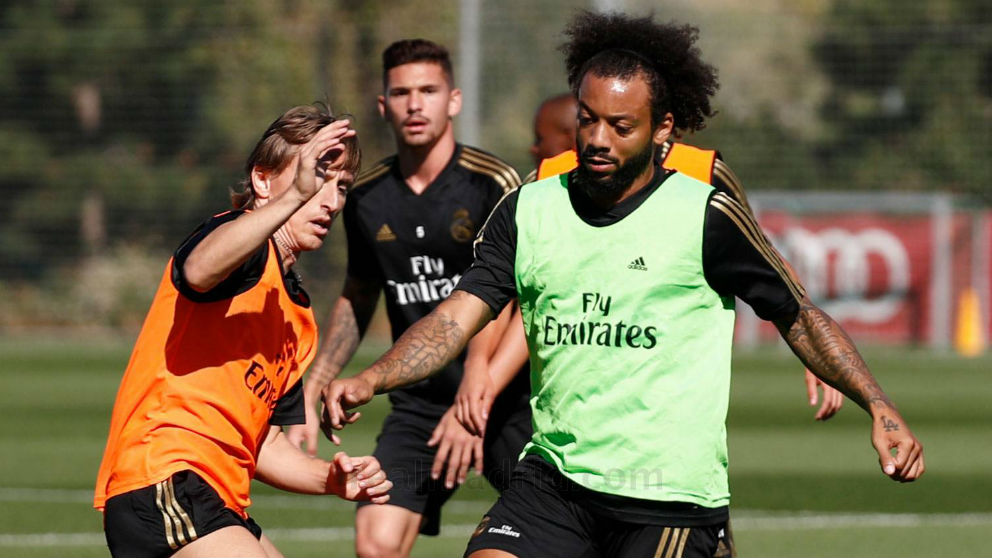 Modric y Marcelo, en un entrenamiento.