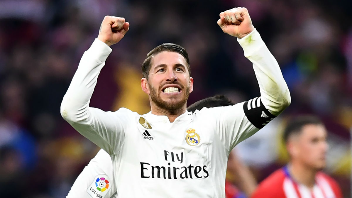 Sergio Ramos celebra la victoria del Real Madrid en el Metropolitano, el pasado curso (AFP).