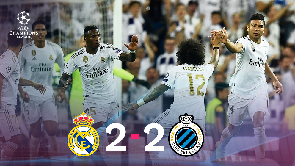 El Real Madrid empató a dos con el Brujas en la Champions.