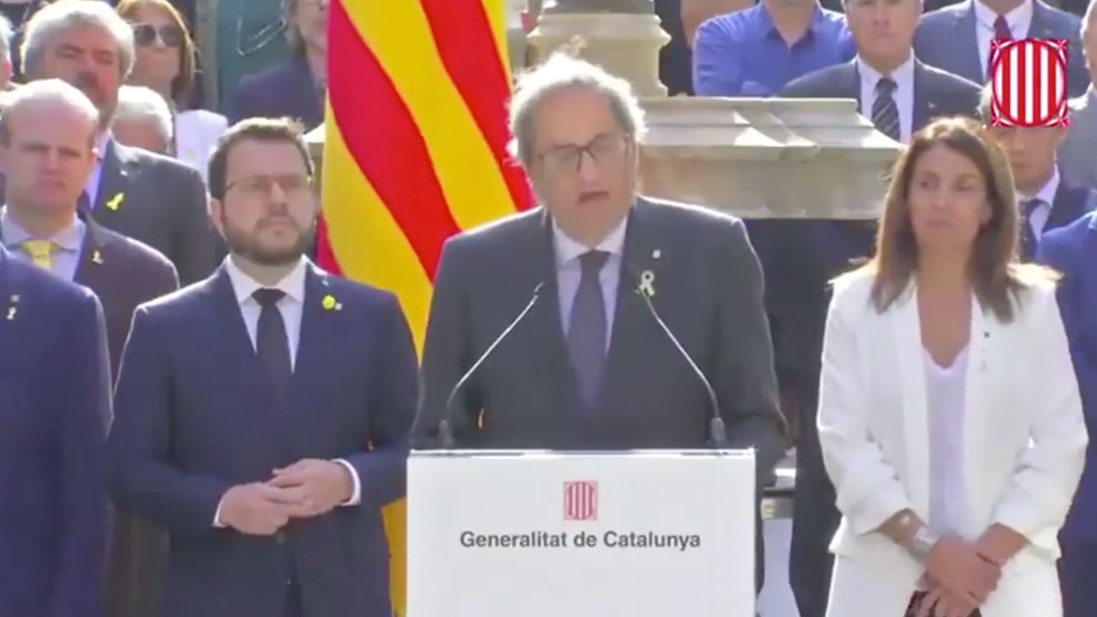 Quim Torra y Pere Aragonès durante el acto institucional en recuerdo del referéndum ilegal del 1 de octubre de 2017.