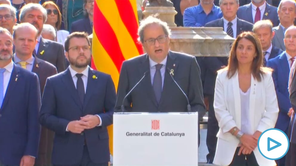 Quim Torra y Pere Aragonès durante el acto institucional en recuerdo del referéndum ilegal del 1 de octubre de 2017.