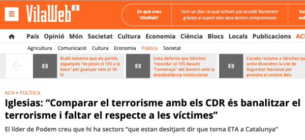 El separatismo jalea a Iglesias por dudar de la Guardia Civil y no condenar a los terroristas CDR