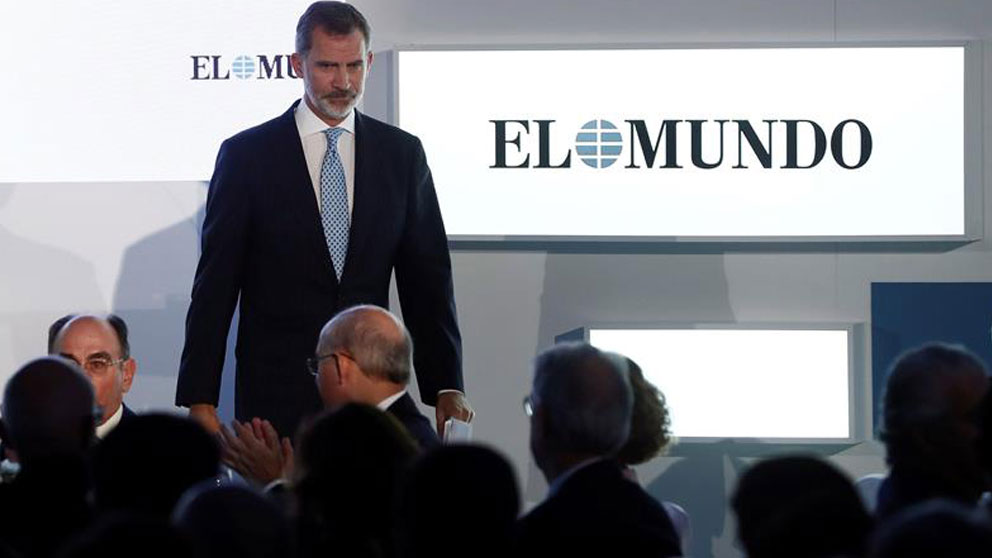 El rey Felipe interviene en la celebración del 30 aniversario del diario El Mundo, en un acto celebrado este martes en el Hotel Palace de Madrid. Foto: EFE