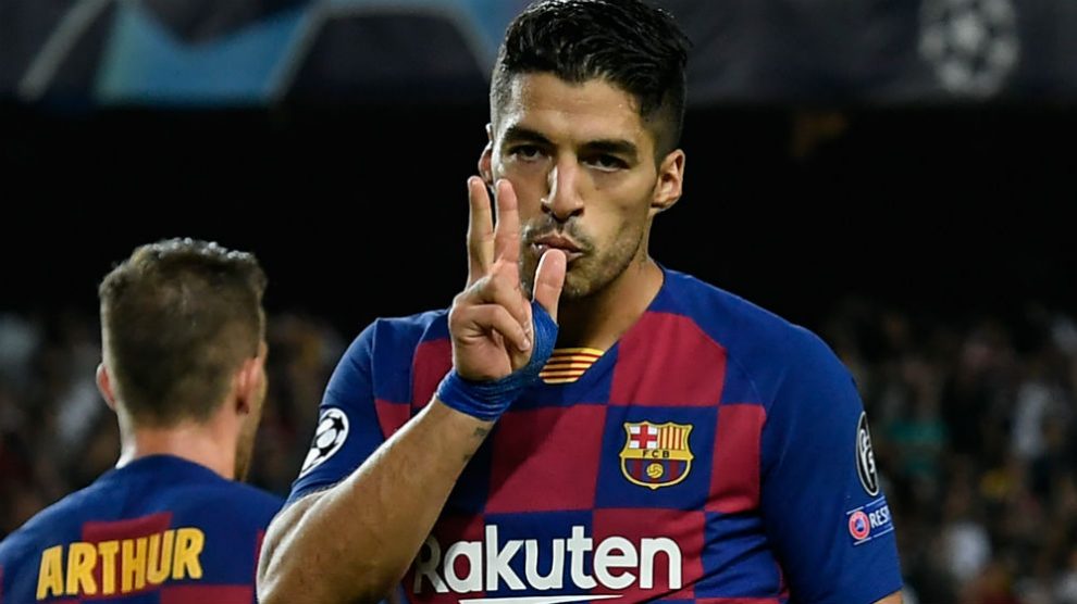 Luis Suárez celebra uno de sus goles con el Barcelona.