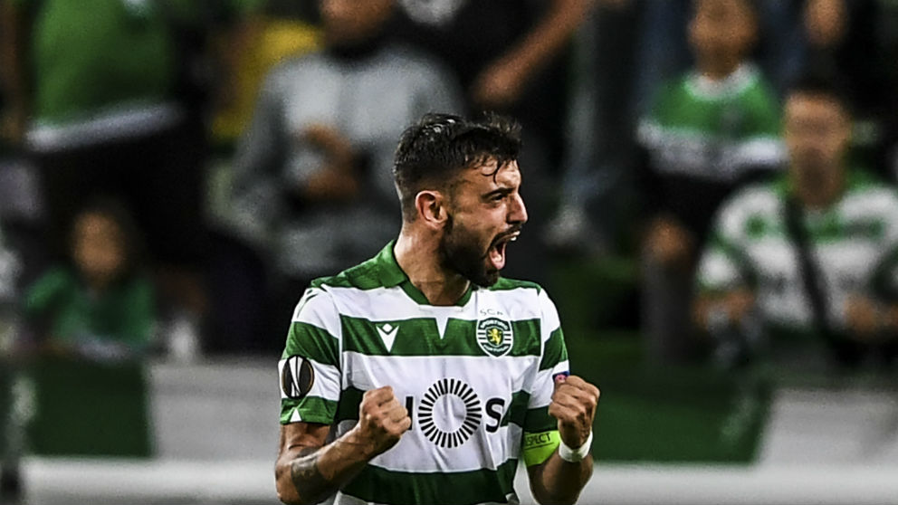 Bruno Fernandes celebra un gol con el Sporting de Portugal. (AFP)