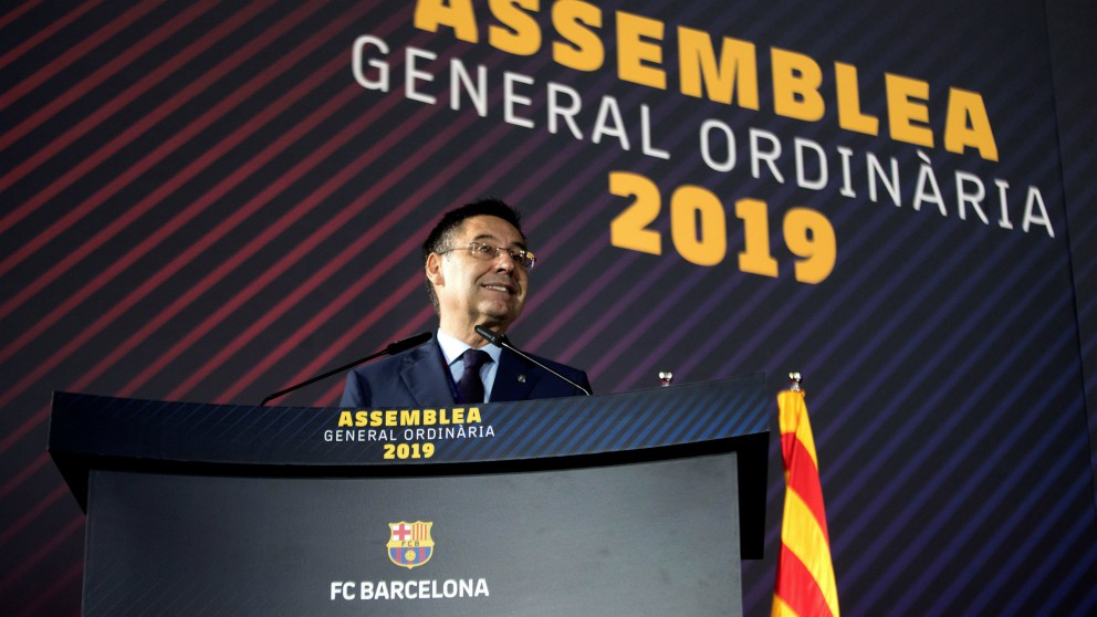 Bartomeu, en su discurso ante los socios. (EFE)