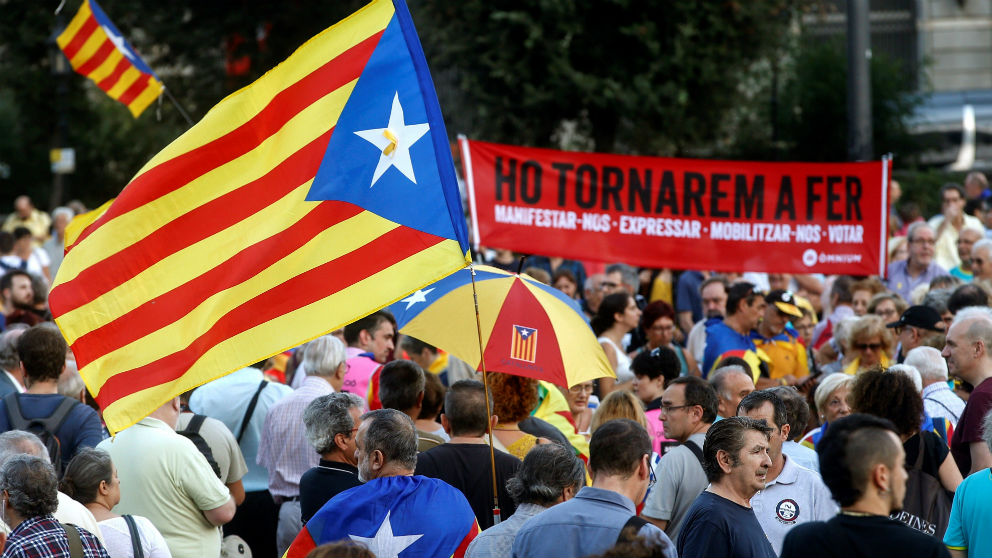 Manifestación en Barcelona convocada por la ANC en el segundo aniversario del 1-O. (Foto: EFE)