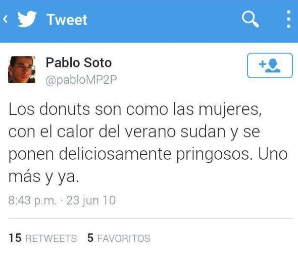Mensaje en Twitter borrado por Pablo Soto.