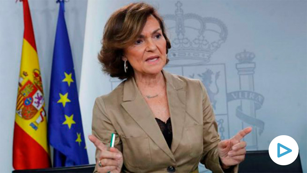 Carmen Calvo, en la rueda de prensa del Consejo de Ministros. (Efe)