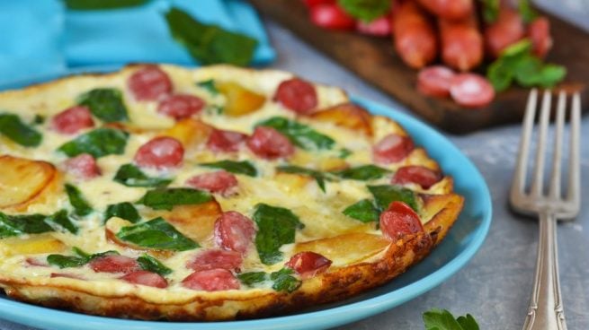 Frittata de chorizo, queso crema y espinacas