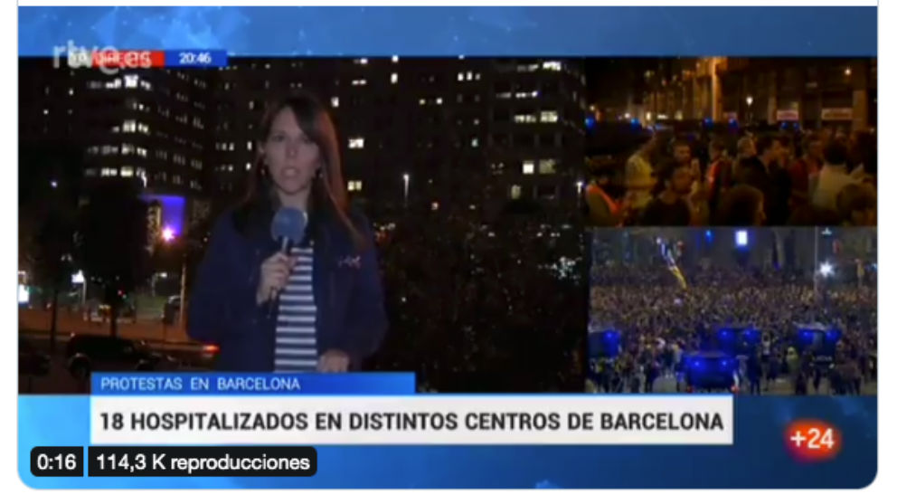 TVE ha informado así sobre el policía que ha resultado herido grave en los disturbios de Barcelona.