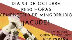 Cartel de la Fundación Franco con la convocatoria para concentrarse en el cementerio de Mingorrubio.