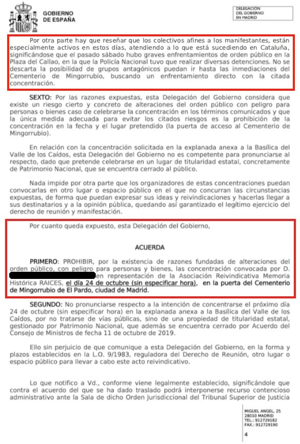 Extracto del acuerdo de la Delegación del Gobierno.