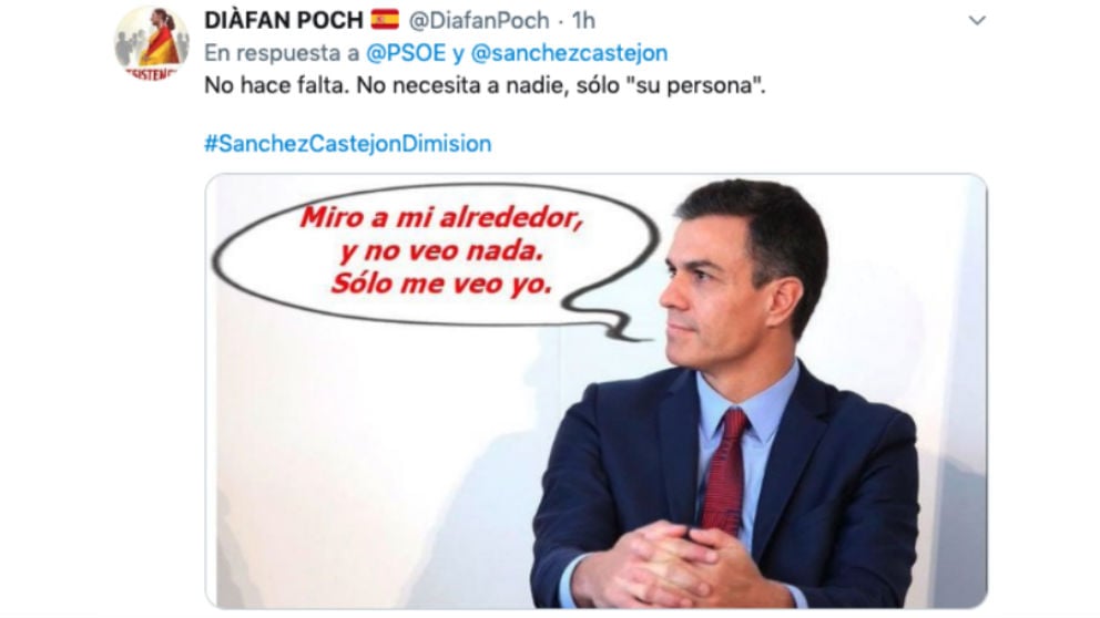 Uno de los tuits en respuesta a la campaña del PSOE #MiFotoConPedro