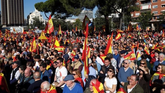 La Plaza de Colón este sábado con 20.000 simpatizantes de Vox. (Foto. EFE)