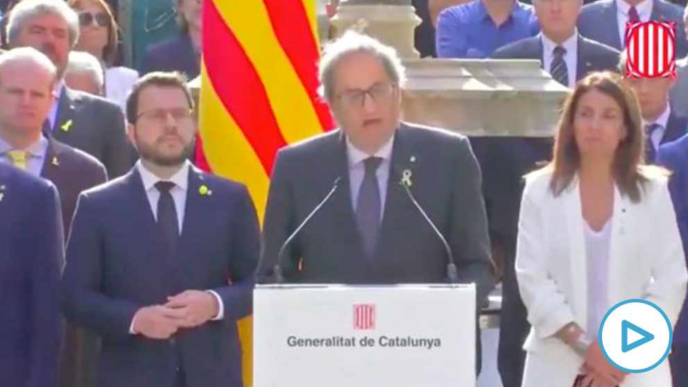 Quim Torra y Pere Aragonès durante el acto institucional en recuerdo del referéndum ilegal del 1 de octubre de 2017.