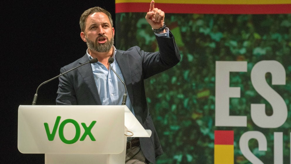 El presidente de Vox, Santiago Abascal, durante un acto de su formación. (Foto: Efe)