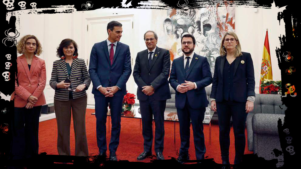La foto de la reunión del Ejecutivo de Pedro Sánchez con el de Quim Torra que usa el PP en redes sociales.