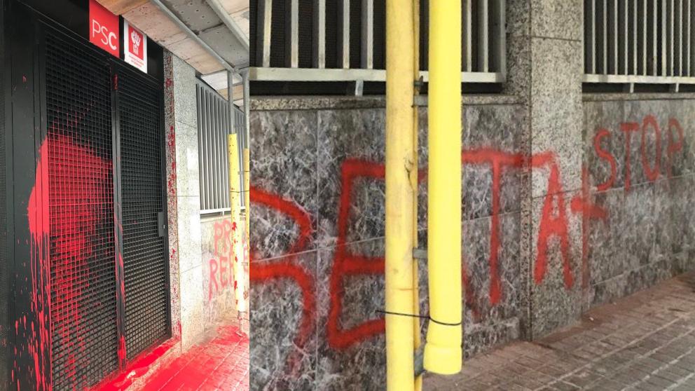 Pintadas en a sede del PSC en Badalona. Foto: @AlcaldePastor