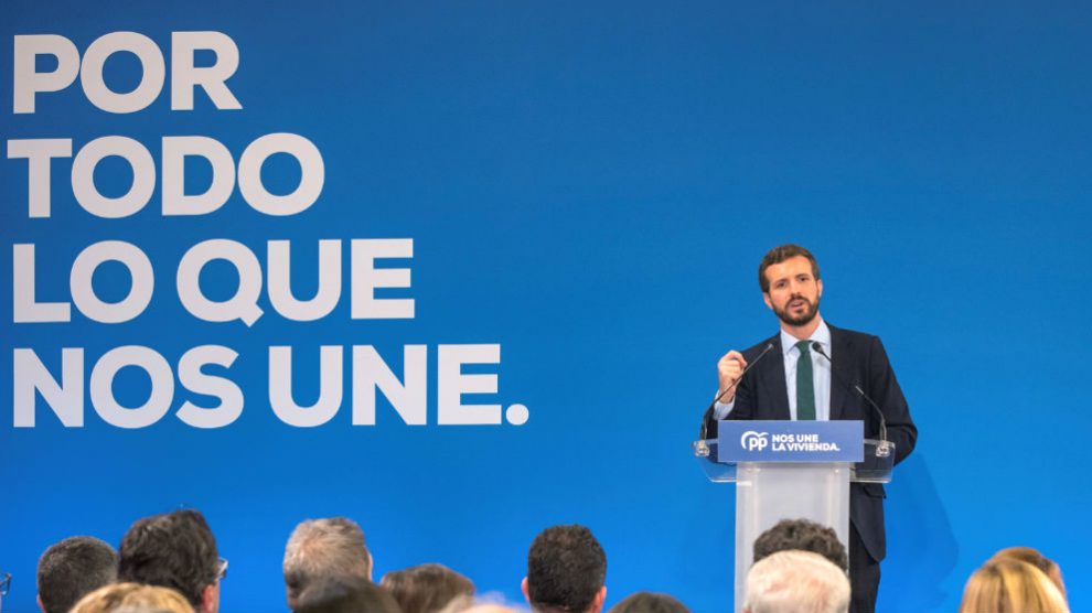 El candidato por el Partido Popular a las elecciones generales, Pablo Casado, en un acto de su partido. (Foto: Efe)