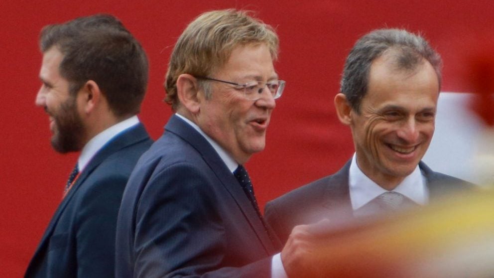 Ximo Puig junto al ministro de Ciencias en funciones, Pedro Duque, en un acto de campaña @Getty