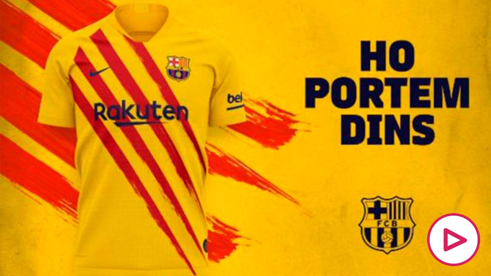 El Barça se presenta su cuarta camiseta, la senyera. (fcbarcelona.cat)
