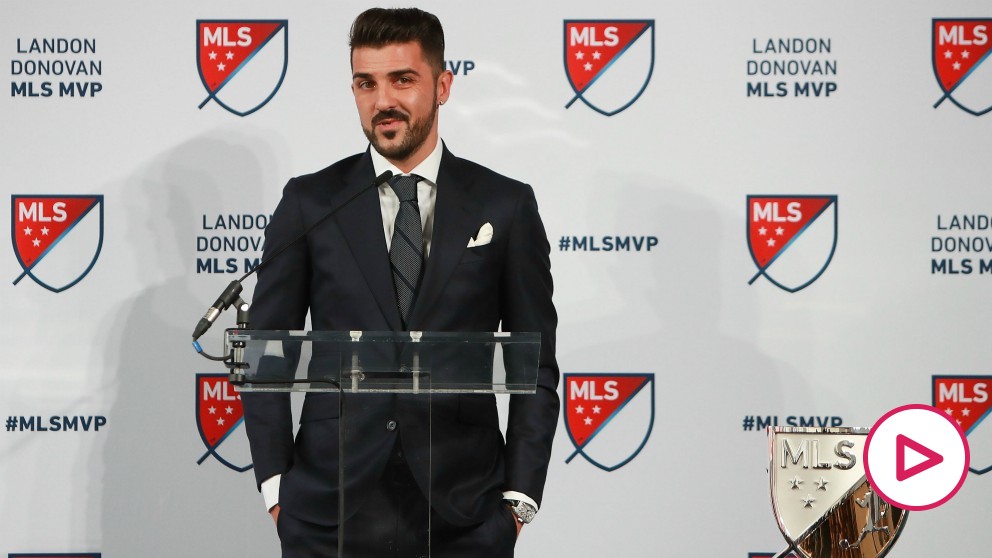 David Villa durante un acto en la MLS. (AFP)