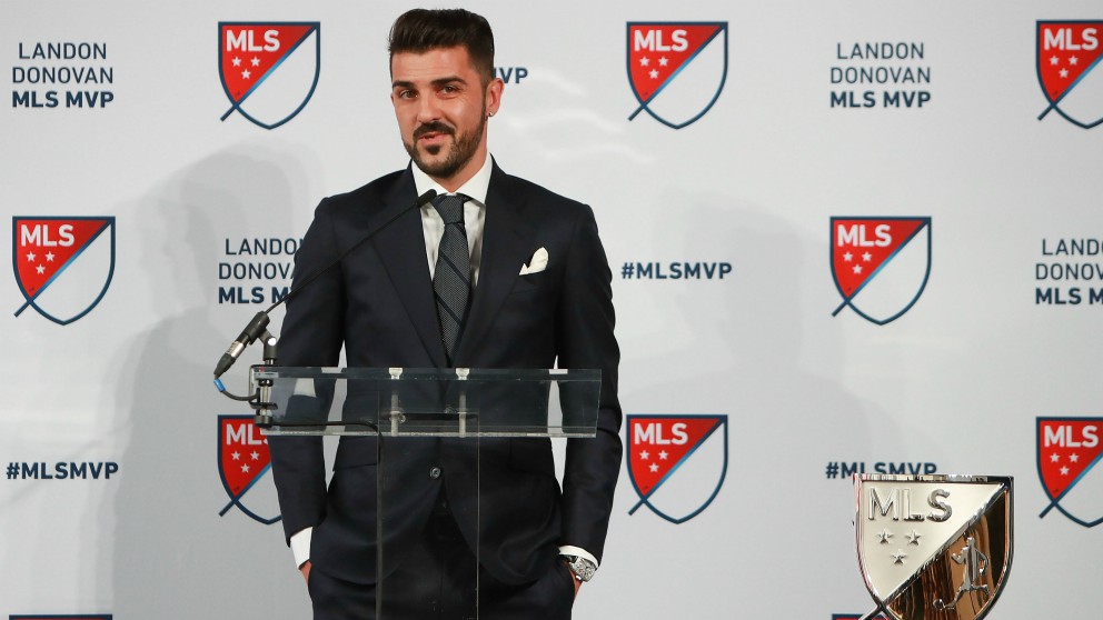 David Villa durante un acto en la MLS. (AFP)