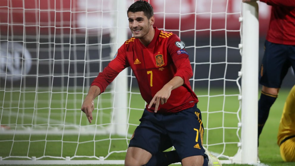 Morata celebra un gol con España. (Getty)