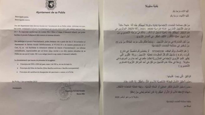 Un pueblo de Baleares se olvida del castellano: envía cartas en catalán y árabe para escolarizar a los niños