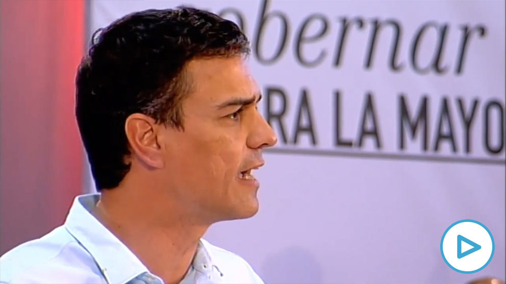 Pedro Sánchez durante un mitin del PSOE en 2015: «Los corruptos devolverán todo lo robado respondiendo con su patrimonio».