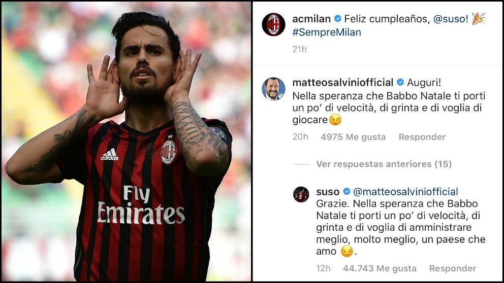 Suso responde a Salvini en Instagram.